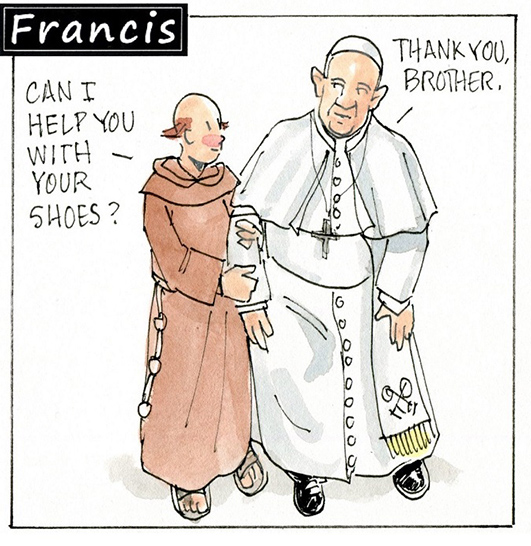 Francis, the comic strip: Francis needs some help, and Brother Leo is here.