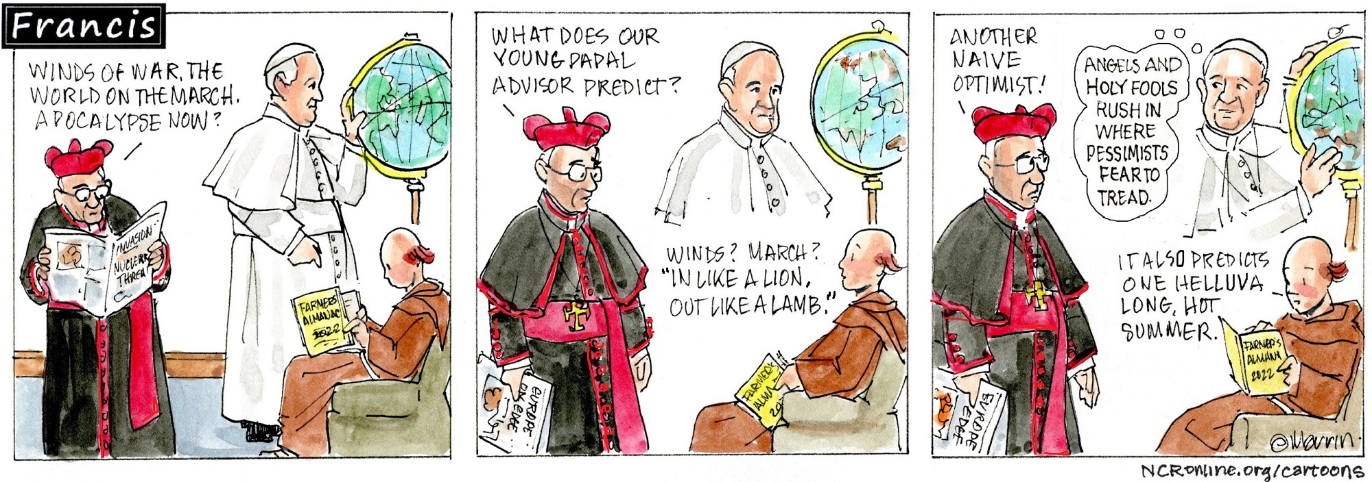 Francis, the comic strip: Amid winds of war, what does Brother Leo predict?