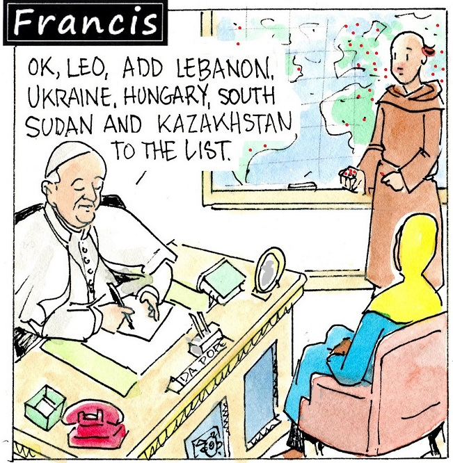 Francis, the comic strip: Francis plans more trips before finishing his journey.