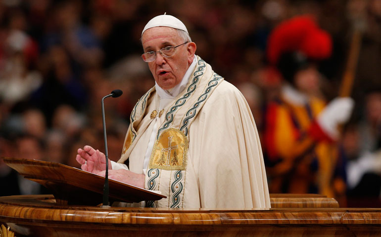 Pope Francis leads an evening prayer service in St. Peter's Basilica Dec. 31. (CNS/Paul Haring)