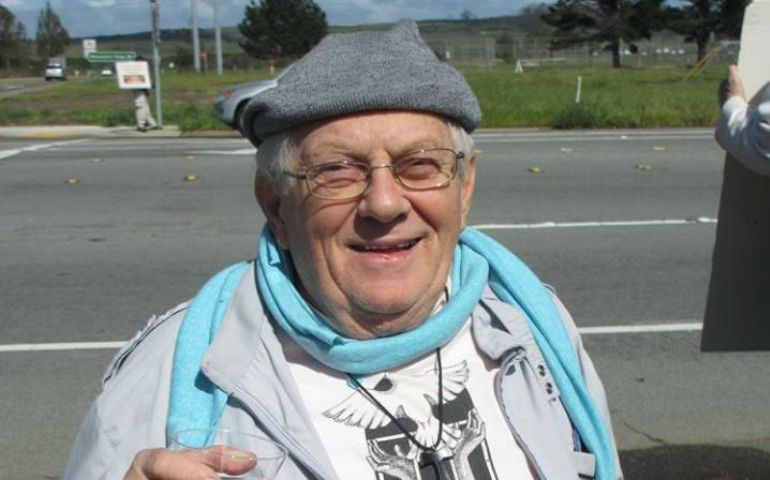 Franciscan Fr. Jerry Zawada at a Pacific Life Community anti-nuclear demonstration at Vandenberg Air Force Base, in Lompoc, California, March 6, 2016 (Felice Cohen-Joppa)