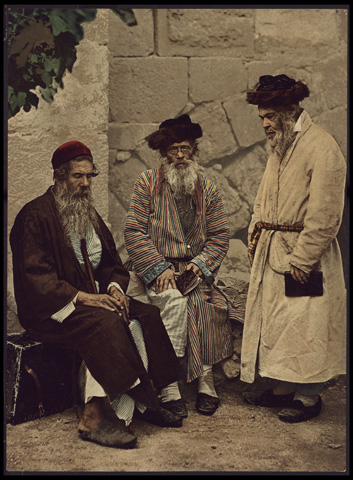 Spiritual Jews from the first Aliyah (migration wave) in Jerusalem gather for prayer. (PBS/Courtesy of Israel National Library)