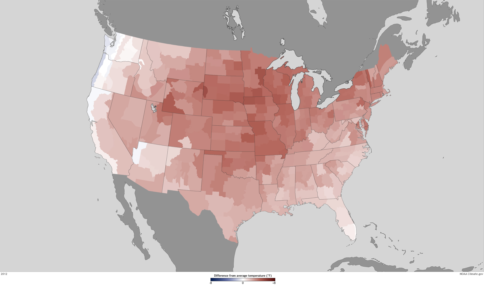 The National Oceanic and Atmospheric Administration reported Jan. 8 that 2012 average national temperature of 55.3 degrees Fehrenheit was the highest recorded temperature since recording began in 1895. (NOAA.org)