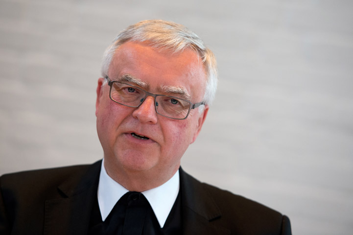 Bishop Heiner Koch of Dresden, Germany, speaks at a press conference June 8 at his office following the announcement that he will be the new archbishop of Berlin. (CNS/Arno Burgi, EPA)