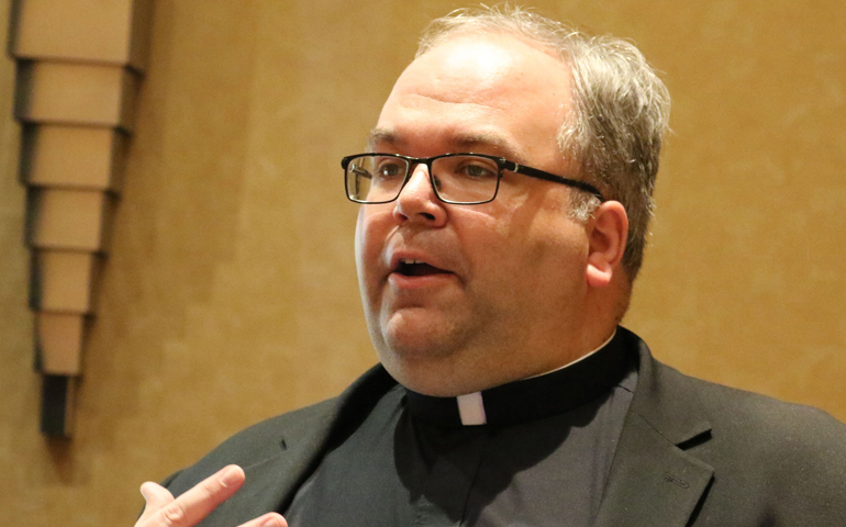 Fr. Philip Bochanski speaks Feb. 2, 2016, about his ministry to homosexuals at a meeting at in Warrington, England. (CNS/Simon Caldwell)