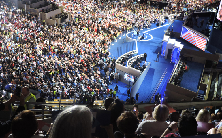 Attendees at the Democratic National Convention can be seen July 26 at the Wells Fargo Center in Philadelphia. (CNS/Elizabeth Evans)