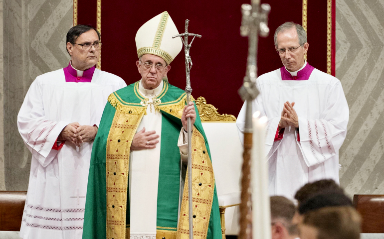 Pope Francis leads vespers for the World Day of Prayer for the Care of Creation in St. Peter's Basilica at the Vatican Sept. 1, 2016. (CNS/EPA/Maurizio Brambatti)