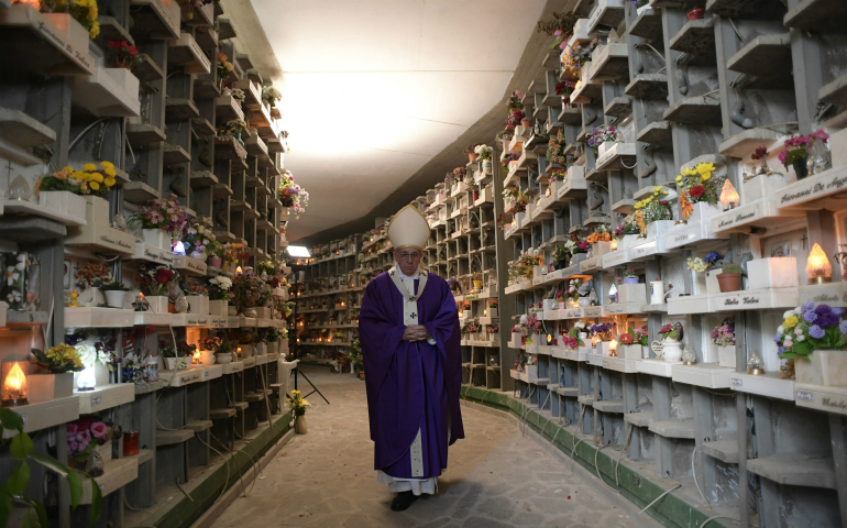 Pope Francis walks through Rome's Prima Porta cemetery Nov. 2, the feast of All Souls. (CNS photo/L'Osservatore Romano)