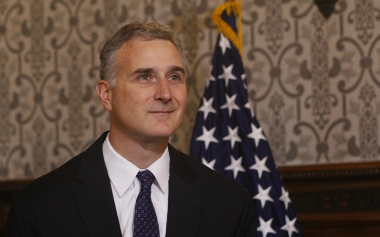 Louis Bono, who temporarily heads the U.S. Embassy to the Holy See in the absence of an ambassador, is pictured at the embassy in Rome March 7. (CNS/Robert Duncan)