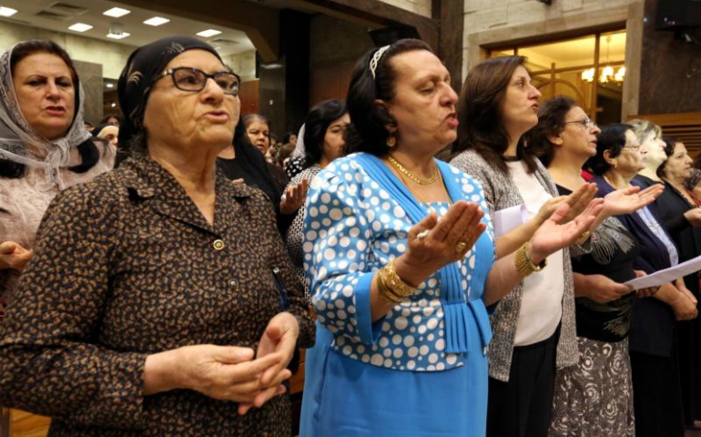 Worshippers pray in 2016 at the Church of our Lady of Perpetual Help in Ankawa, Iraq. (CNS/Ahmed Jalil, EPA)