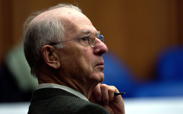 Former priest Paul R. Shanley listens to a procedural discussion during his 2005 trial in Cambridge, Mass. Shanley, a major figure in the U.S. church's child sex abuse scandal, was released from prison July 28 after serving 12 years for raping and assaulting a boy in the 1980s. (CNS/Jodi Hilton, Reuters)