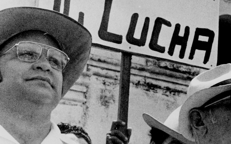 Maryknoll Fr. Miguel D'Escoto Brockmann joins a demonstration against the Somoza regime in Nicaragua in 1978. (NCR photo/June Carolyn Erlick)