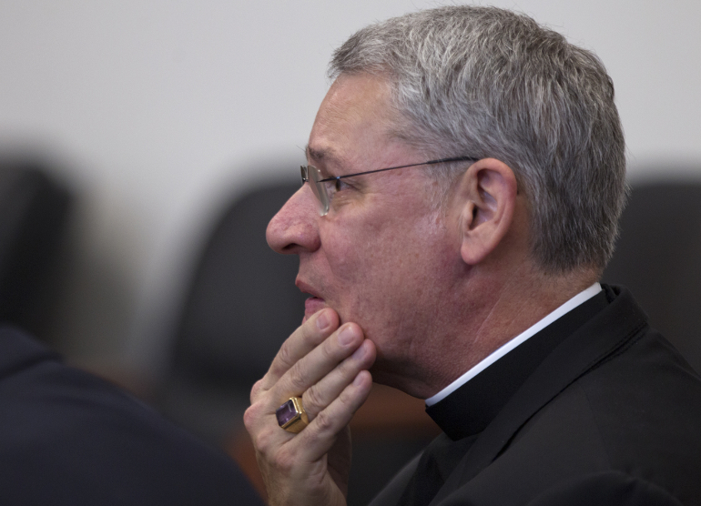 Kansas City-St. Joseph, Mo., Bishop Robert Finn is seen in Jackson County, Mo., Circuit Court Thursday (Photo by Tammy Ljungblad/The Kansas City Star)