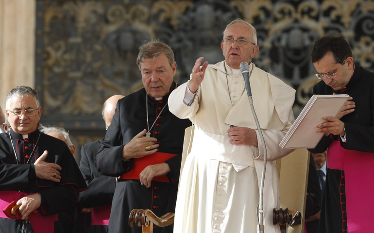 Pope Francis delivers a blessing during his general audience Wednesday in St. Peter's Square at the Vatican. (CNS/Paul Haring)