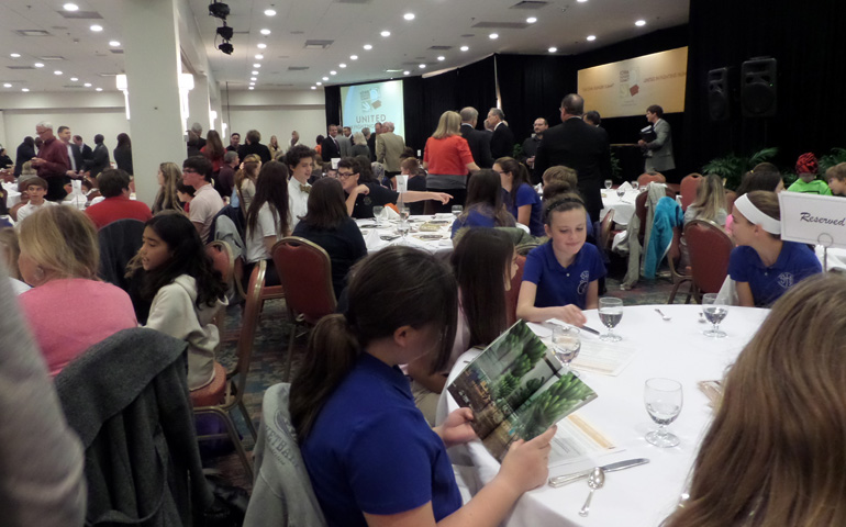 Students wait for their lunch at the Oct. 14 Iowa Hunger Summit in Des Moines. (Sue Stanton)