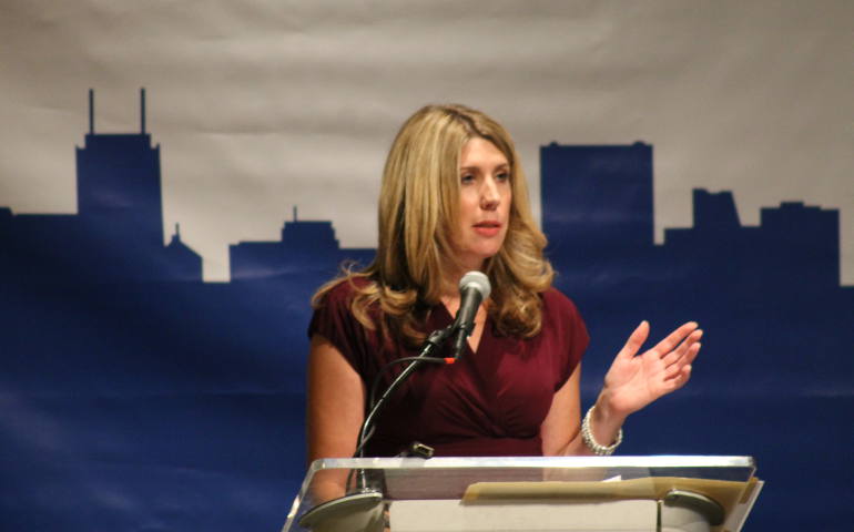 Jennifer Haselberger, former canonical chancellor for the St. Paul-Minneapolis archdiocese, speaks Aug. 2 at the annual Survivors Network of those Abused by Priests conference. (NCR photo/Brian Roewe)