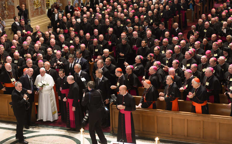 Pope Francis arrives to the Cathedral of St. Matthew the Apostle for a meeting with U.S. bishops Sept. 23 in Washington. (CNS/Jonathan Newton, pool)