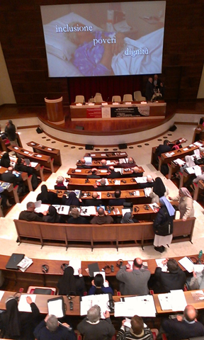 Approximately 500 religious treasurers attend at a conference hosted by the Vatican Congregation for Religious on Sunday at the Pontifical University of St. Anthony. (NCR Photo/Joshua J. McElwee)