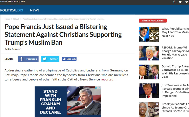 Screen grab of Politicaldig.com, Feb. 3, 2017