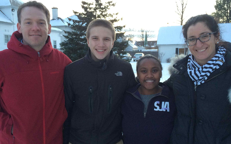 (From left to right) Tim Grady with residential scholars James Taylor and Kenya Arrington, and Emily Samek, director of academics (Christine Schenk)