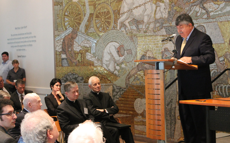 At the AFL-CIO headquarters in Washington June 15, Richard Trumka addresses the conference "Erroneous Autonomy: A Conversation on Solidarity & Faith." (The Catholic University of America/Philip de Mahy)