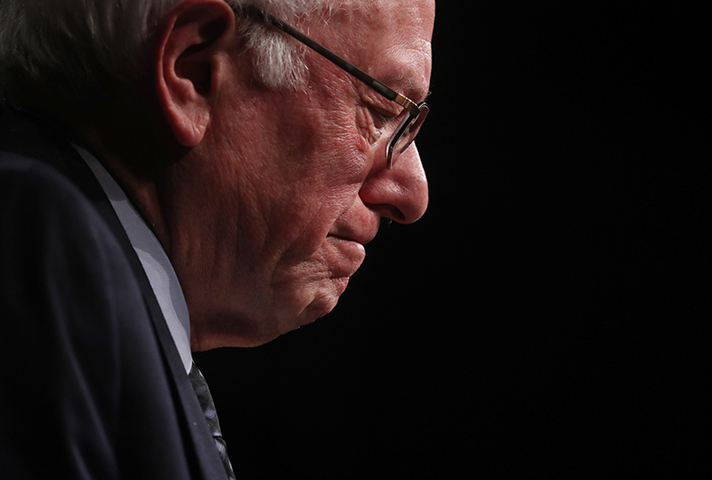 Democratic presidential candidate Sen. Bernie Sanders pauses as he speaks to supporters on the night of the Michigan, Mississippi and other primaries at his campaign rally in Miami on March 8, 2016. (Reuters/Carlo Allegri)