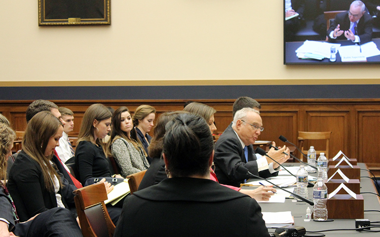 Rabbi David Saperstein, right, former U.S. religious freedom ambassador, testifies in Washington, D.C., on Feb. 16, 2017. (RNS / Adelle M. Banks)