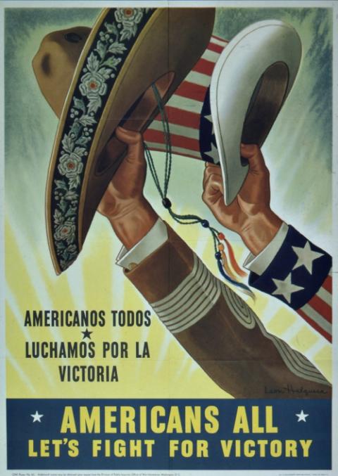 A U.S. government poster during World War II makes an appeal to Latino Americans. (Wikimedia Commons/U.S. National Archives and Records Administration)