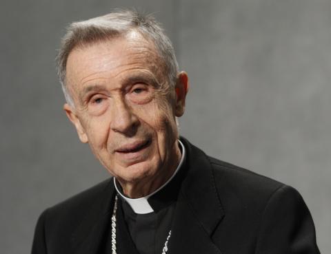 Cardinal Luis Ladaria, prefect of the Congregation for the Doctrine of the Faith, speaks at a 2018 news conference at the Vatican. (CNS/Paul Haring)