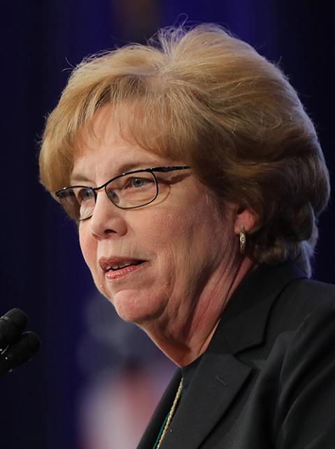 Dominican Sr. Donna Markham, president and CEO of Catholic Charities USA, speaks during the fall general assembly of the U.S. Conference of Catholic Bishops Nov. 13, 2019, in Baltimore. (CNS/Bob Roller)