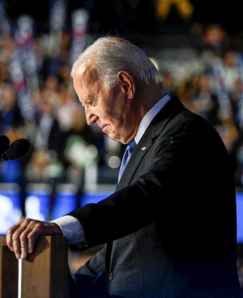 President Joe Biden pauses as he speaks during the Democratic National Convention in Chicago Aug. 19. (OSV News/Reuters/Craig Hudson)