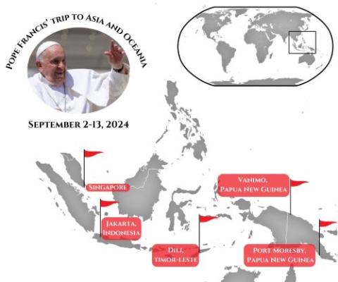 Map shows four locations pope will visit. 