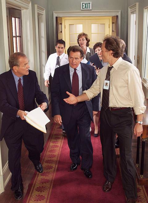 Martin Sheen, center, played fictional U.S. President Josiah Bartlet in the 1999-2006 drama series ''The West Wing.'' (CNS/NBC)