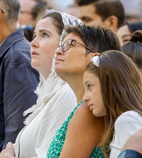 People gather for Mass with Pope Francis at the Vélodrome Stadium in Marseille, France, Sept. 23, 2023. (CNS/Lola Gomez)