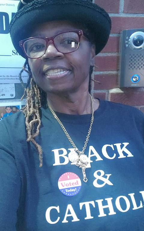 Valerie Lewis-Mosley, Catholic theologian and retired nurse, snaps a selfie after voting early Nov. 5 in New Jersey. (Courtesy of Valerie Lewis-Mosley)