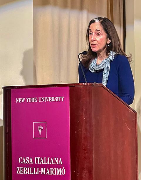 Maria Laurino presents her newly released book, The Price of Children, at New York University's Casa Italiana Zerilli-Marimò on Oct. 28. (NCR photo/Camillo Barone)