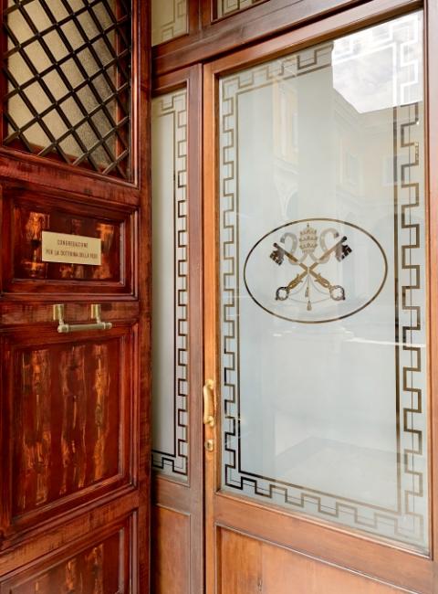 The door to the Congregation for the Doctrine of the Faith is seen at the Vatican in February. (NCR photo/Joshua J. McElwee)