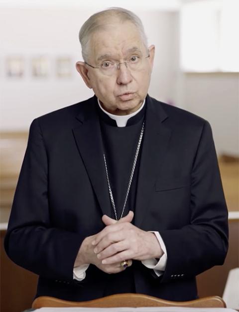 Los Angeles Archbishop José Gomez addresses the Congress of Catholics and Public Life in Madrid by video Nov. 4. (NCR screenshot/CCVP)