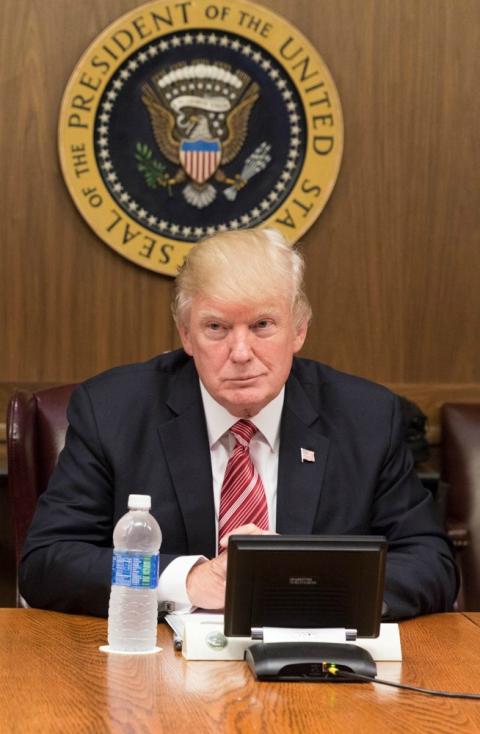 President Donald Trump participates in a Cabinet meeting Sept. 9 at Camp David near Thurmont, Maryland, discussing Hurricane Irma as it approaches the coast of Florida. (Official White House Photo/Shealah Craighead)