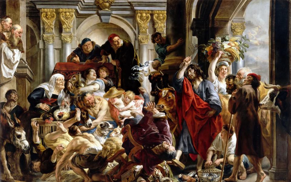 "Jesus Driving The Merchants From The Temple" (1645-50) by Jacob Jordaens (Artvee)