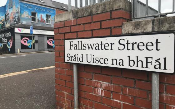 A street sign in West Belfast uses both the English and Irish languages. (NCR/Claude Colart)