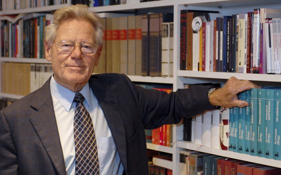 Theologian Fr. Hans Küng is pictured in his office in Tübingen, Germany, in February 2008. (CNS/KNA/Harald Oppitz)