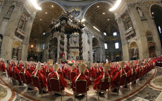 Cardinals from around the world attend a Mass for the election of the Roman pontiff in St. Peter's Basilica at the Vatican March 12, 2013. (CNS/Reuters/Stefano Rellandini) 