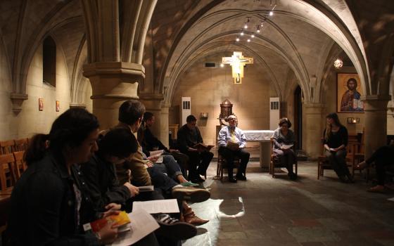 A group of catechumens gathers in Copley Crypt Chapel of the North American Martyrs at Georgetown University in Washington, in a 2014 file photo. (CNS/Ashleigh Buyers)