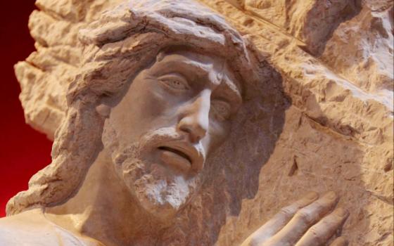 Jesus is depicted in a life-size Way of the Cross by stone carvers from the Artesanos Don Bosco in Huaraz, Peru. (CNS/Barbara Fraser)