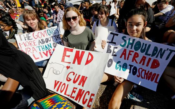 Students who walked out of classes from Montgomery County Public Schools in Maryland protest against gun violence in front of the White House Feb. 21 in Washington. (CNS/Reuters/Kevin Lamarque)