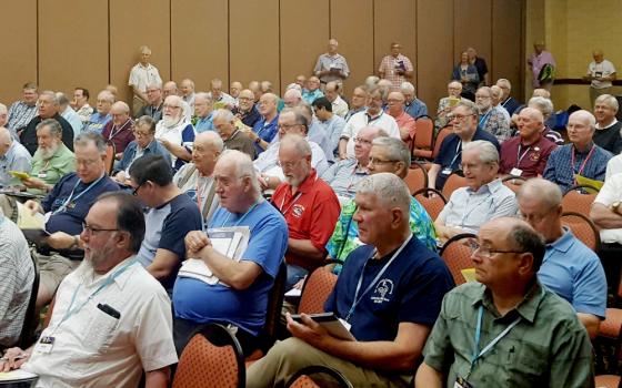 Priests gather for morning prayer June 28 during the assembly of the Association of U.S. Catholic Priests in Albuquerque, New Mexico. (NCR photo/Dan Morris-Young)