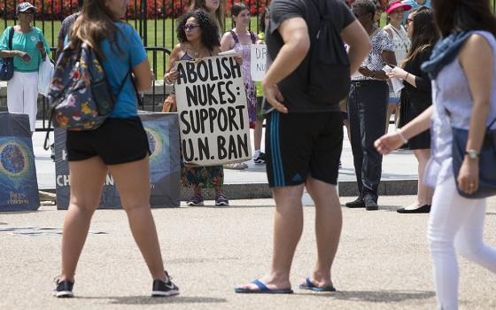 Peace activists hold a Catholic prayer service of repentance near the White House Aug. 9, 2018, for the use of nuclear weapons on Japan during World War II. (CNS/Tyler Orsburn)