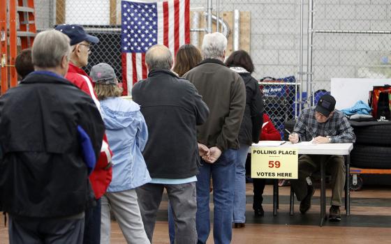 Voters line up prior to casting their ballots Nov. 6, 2018, at a polling station in Nesconset, New York, on Election Day . (CNS/Gregory A. Shemitz)