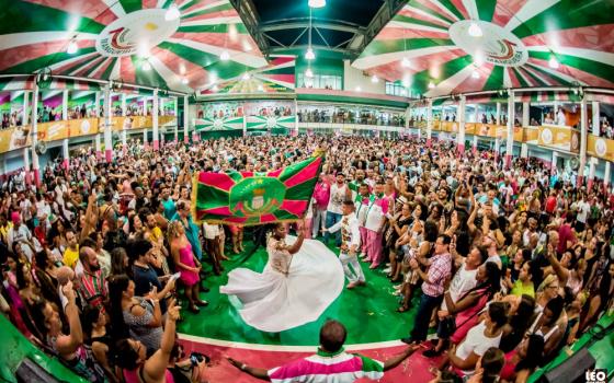 Dancers rehearse at Estação Primeira de Mangueira, one of Brazil's most traditional samba schools, in Rio de Janeiro. The school announced that the theme of its 2020 performance will be the story of Jesus taken to a Rio de Janeiro slum. (CNS)